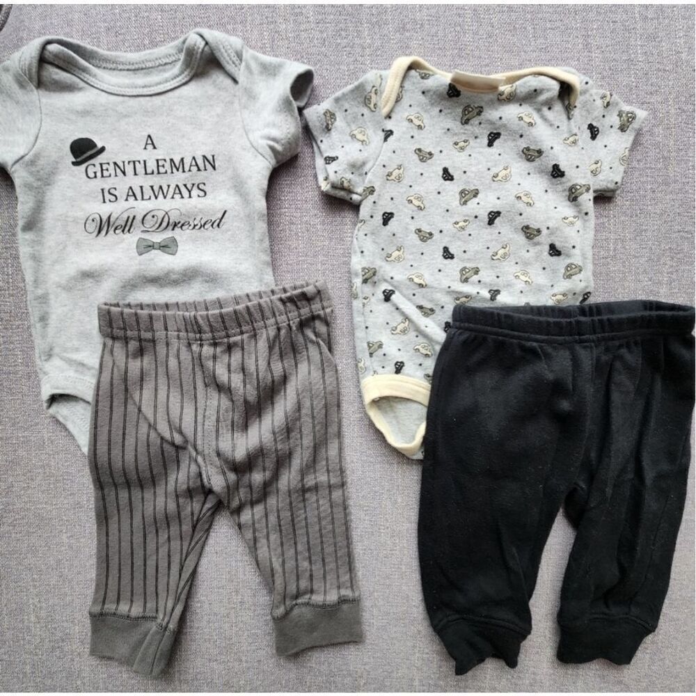 Little Treasure Baby Boy Short Sleeve Bodysuit And Pants Outfit 2 Sets 0-3Mos.